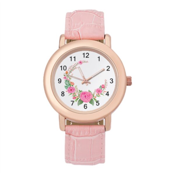 Zxai-On Roses  Pink Leather Watch For Women