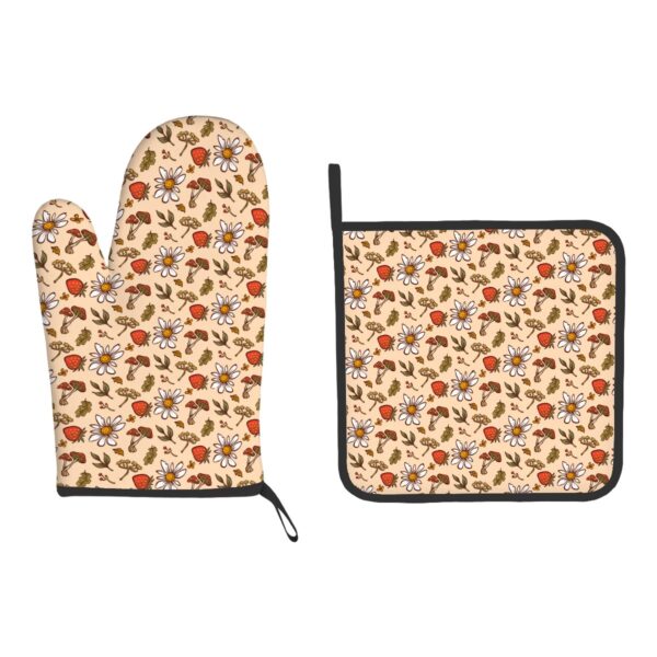 Flower And Mushroom Oven Mitts and Pot Holders Set