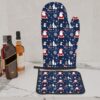 Dark Blue Christmas Oven Mitts and Pot Holders Set - Image 2
