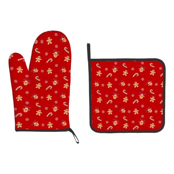 Red Christmas Oven Mitts and Pot Holders Set