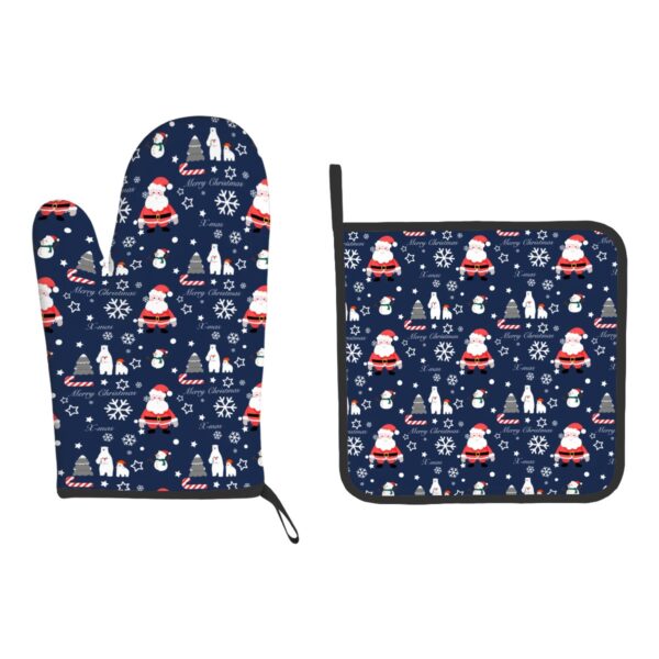 Dark Blue Christmas Oven Mitts and Pot Holders Set