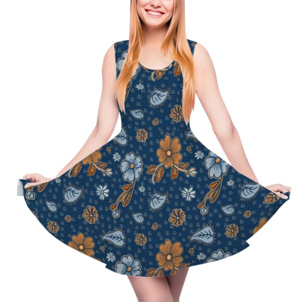 Dark Blue Flower Dress Sleeveless