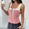 Casual Vest Elastic Lace Plaid Stitching Vest - Image 5