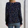 Women's V-neck Floral Long Sleeved Fashionable Shirt Top - Image 4
