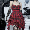 Red Plaid Irregular Halter Dress Women - Image 6