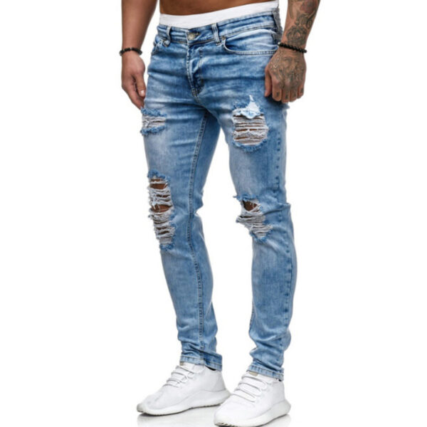 Cross-Border Foreign Trade Men'S Ripped Feet Jeans European And American Models Fried And Floated Stretch Men