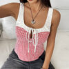 Casual Vest Elastic Lace Plaid Stitching Vest - Image 2