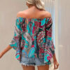 Printed Off-the-shoulder Women's Shirt Elegant Ruffle Sleeve Printed Blouse Sexy - Image 5