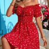 Holiday Off Shoulder Ruffle Trim High Waist Beach Dress For Women - Image 5