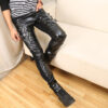 Men's Personal Leisure Punk Pu Stitching Leather Pants - Image 2