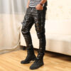 Men's Personal Leisure Punk Pu Stitching Leather Pants - Image 3