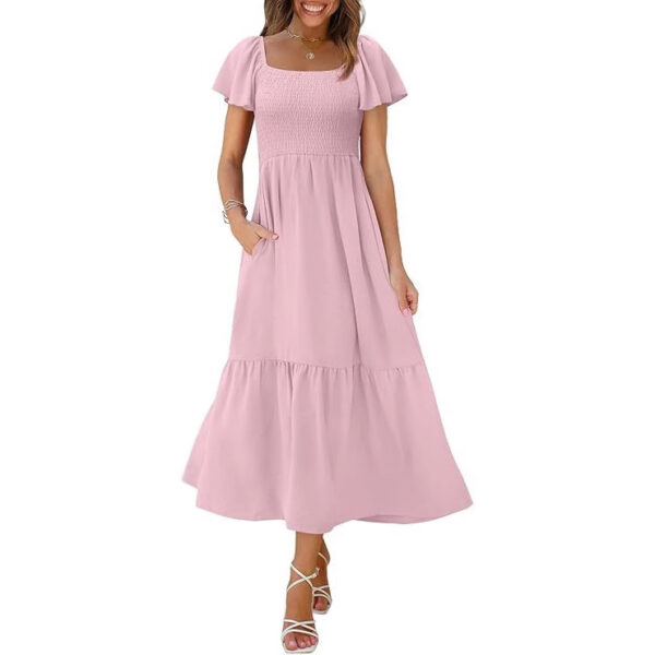 Pullover Square Collar Long Sleeve Ruffled High Waist Tight Dress