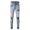 High Street Fashion Brand Light Blue Hole & Patch Stretch Slim Fit Skinny Jeans For Men - Image 5