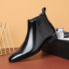 Pointed Toe Chelsea-style Boots For Men Fashion British Style Square Heel Business Formal Leather Shoes - Image 3