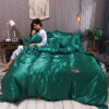 Pure Color Washed Silk Bed Sheet Ice Silk Four-piece Bed Sheet Duvet Cover - Image 3