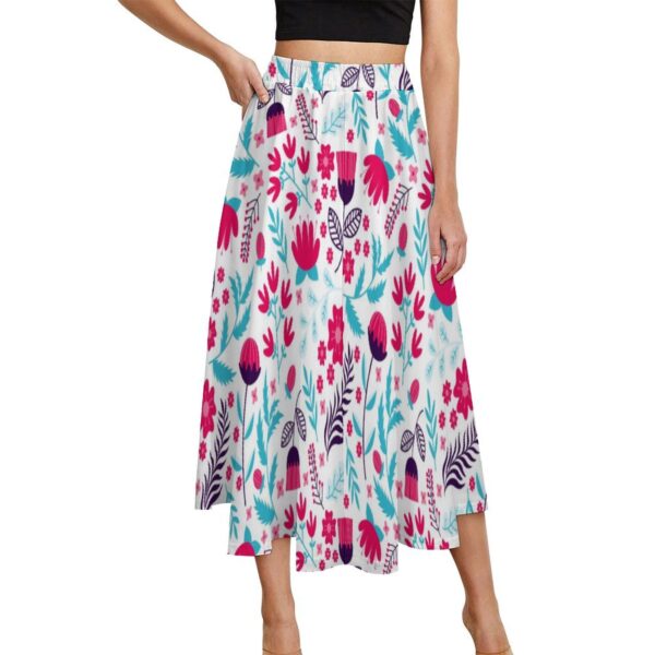 Modern White Skirt With Red And Turquoise Flowers