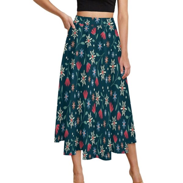 Dark Green Skirt With Red And Blue Flowers