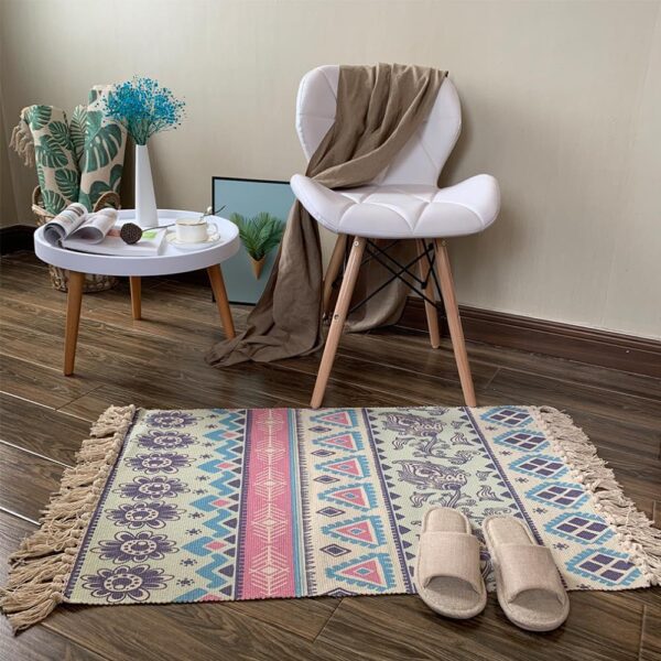Household Printed Cotton And Linen Tassel Carpet