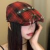 Dark Street Fashion Advance Hats Women's Neutral Plaid - Image 6