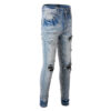 High Street Fashion Brand Light Blue Hole & Patch Stretch Slim Fit Skinny Jeans For Men - Image 2