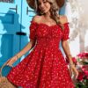 Holiday Off Shoulder Ruffle Trim High Waist Beach Dress For Women - Image 2
