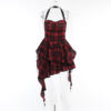 Red Plaid Irregular Halter Dress Women - Image 4