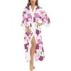 White Pink Purple Flowery Kimono Long Robe For Women - Image 3