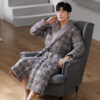 Pure Cotton Long Sleeved Autumn And Winter Thin Quilted Bathrobe Bathrobe - Image 2