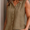 Solid Color Single-breasted Lapel Shirt Cotton And Linen Sleeveless Loose Top - Image 3
