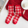 Houndstooth Red Christmas Socks Cotton - Image 6