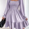 Square Collar Parallel Crepe Sewed Ruffled Hem Dress - Image 8
