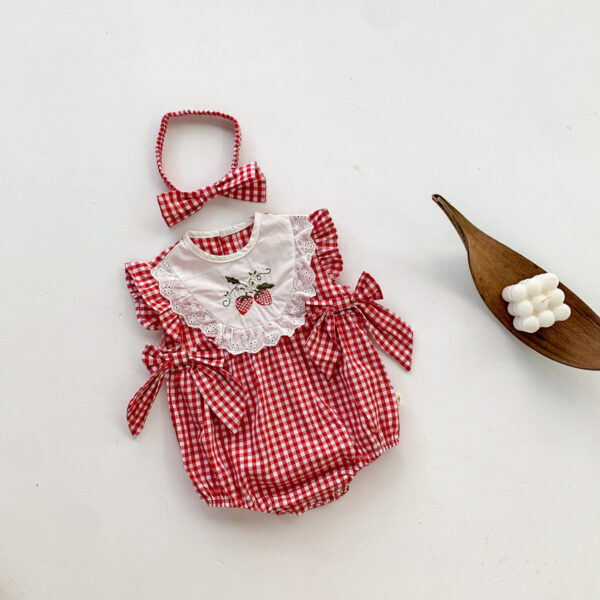 Embroidered Lace Cotton Triangle Rompers Baby Girl Thin With Hair Band