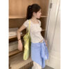 U Collar Lace Short-sleeved T-shirt Slim-fit Floral Top - Image 3