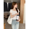 U Collar Lace Short-sleeved T-shirt Slim-fit Floral Top - Image 5