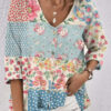 Female Oil Painting Printed V-neck Short Sleeved Shirt - Image 2