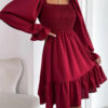 Square Collar Parallel Crepe Sewed Ruffled Hem Dress - Image 7