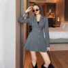 Double Breasted Suit Trendy Anti-aging Slimming Goddess Long Sleeve Pleated Dress - Image 5