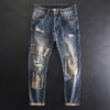 Retro Beggar Ripped Patch Jeans For Men - Image 6