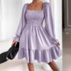 Square Collar Parallel Crepe Sewed Ruffled Hem Dress - Image 2