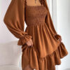 Square Collar Parallel Crepe Sewed Ruffled Hem Dress - Image 9