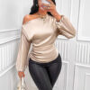 Women's Satin Shirt Asymmetric Long Sleeve Diagonal Collar Shirt Top - Image 6