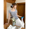 U Collar Lace Short-sleeved T-shirt Slim-fit Floral Top - Image 2