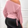 Women's Satin Shirt Asymmetric Long Sleeve Diagonal Collar Shirt Top - Image 5