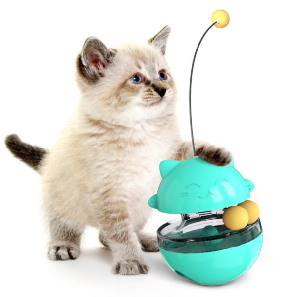 Cat Turntable Toy Leaking Food Ball Funny Cat Stick Tumbler Pet Toy, Blue, Green, Yellow, Pink