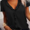 Pure Color Ruffles Women's Short Sleeve Shirt - Image 4