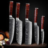 Red Resin Handle Damascus Laser Pattern Set Kitchen Knife - Image 5