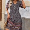 Printed Buttoned Casual Dress Vacation Beach Outfits Women - Image 2