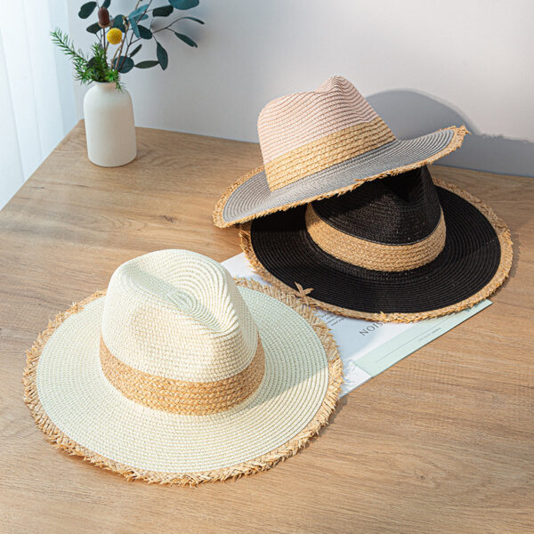 Women's Retro Color Matching Raw Edge Sun Protection Straw Hat
