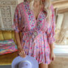 Floral V-neck 34 Sleeves Irregular Dress - Image 3