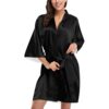 Black Short Kimono Robe With Golden Dragon For Women - Image 2